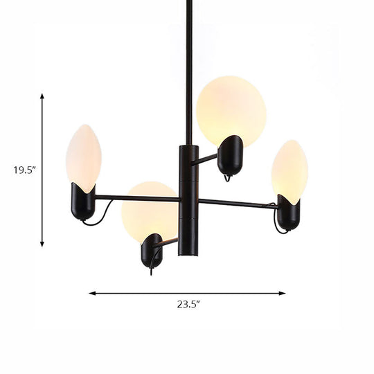 Adjustable 4-Light Round Chandelier: Post-Modern Glass Shade Hanging Light In Black/Gold