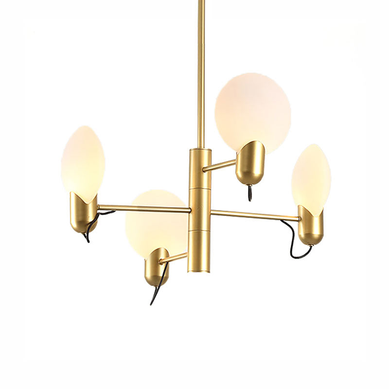 Adjustable 4-Light Round Chandelier: Post-Modern Glass Shade Hanging Light In Black/Gold