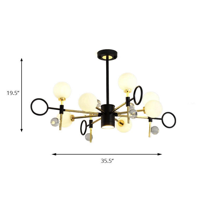 Modern Nordic Style Black Pendant Chandelier With 6/8 Lights And Globe Glass Shade