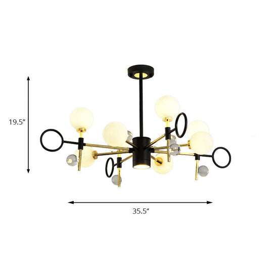 Modern Nordic Style Black Pendant Chandelier With 6/8 Lights And Globe Glass Shade