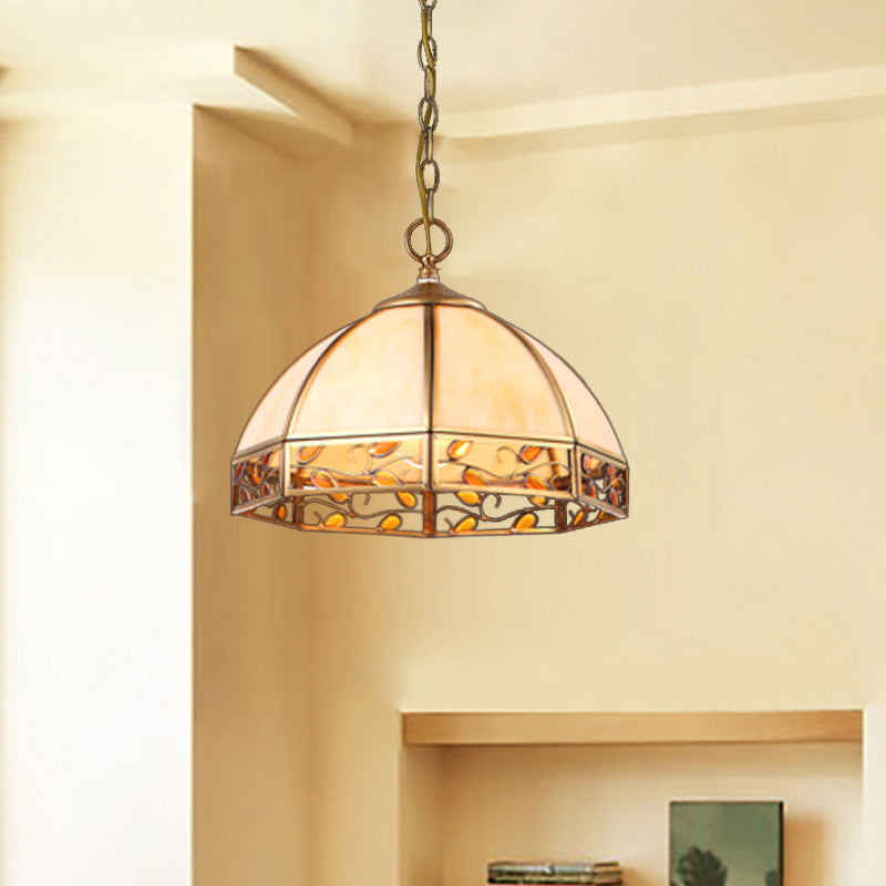 Opal Frosted Glass Dome Pendant Light - Colonial Beige 1-Head Hanging Fixture For Dining Room