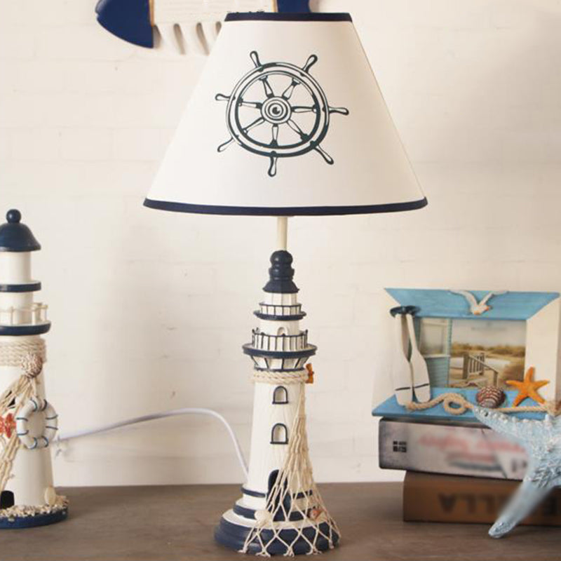 Kids Resin Table Lamp - Red/Dark Blue Lighthouse Night Light With Remote & Dimmer Switch Dark /