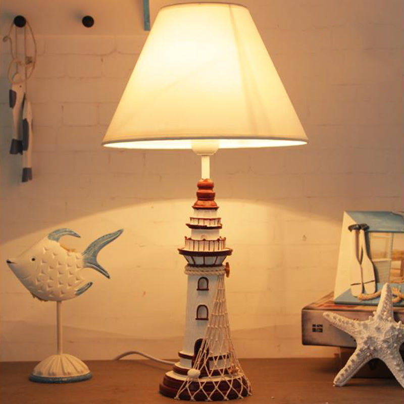 Kids Resin Table Lamp - Red/Dark Blue Lighthouse Night Light With Remote & Dimmer Switch Red /
