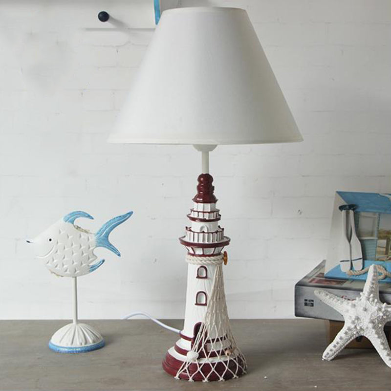 Kids Resin Table Lamp - Red/Dark Blue Lighthouse Night Light With Remote & Dimmer Switch