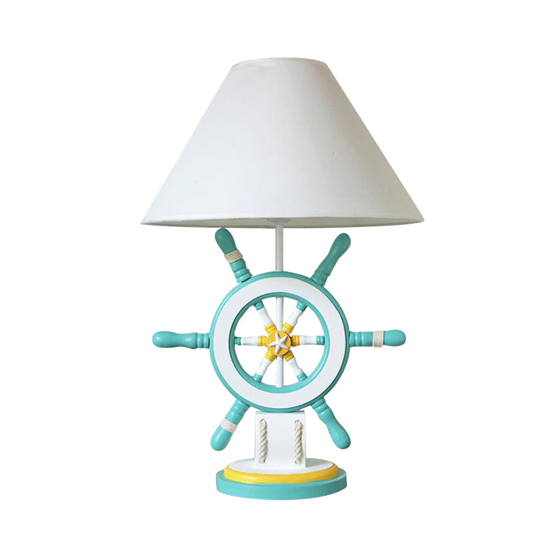 Kids Wooden Rudder Table Lamp In Pink/Blue/Green With Dimmer & Power Switch - Bedside Night Light