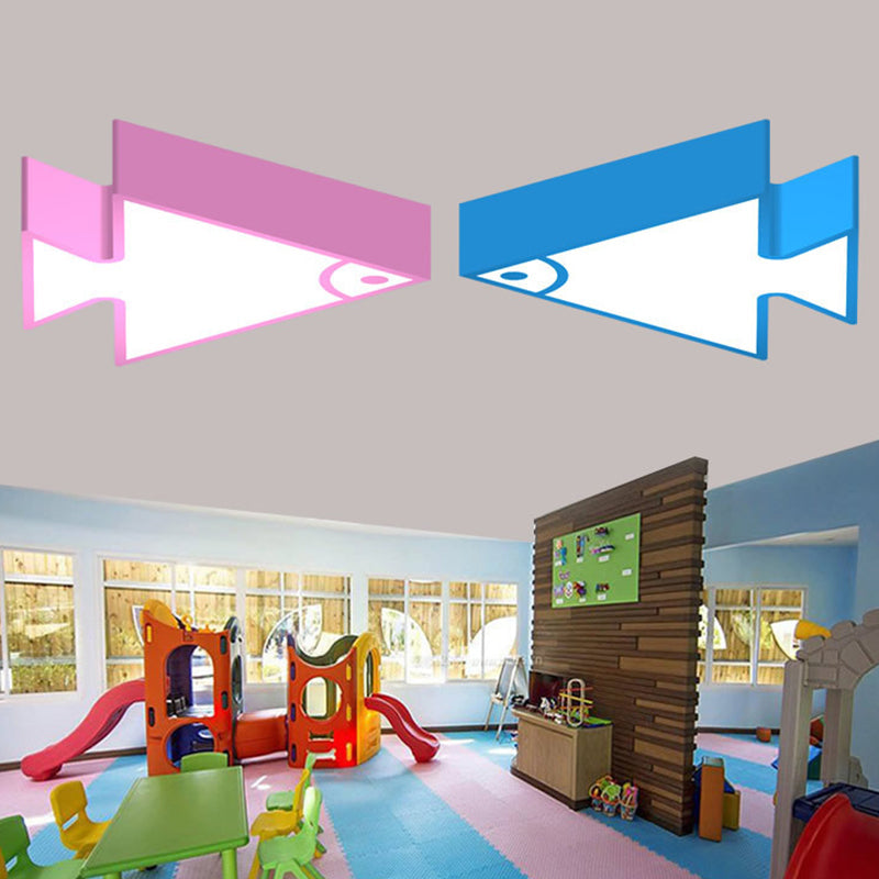 Kids Led Flush Mount Triangle-Fish Ceiling Light - 18/22 Wide Pink/Green/Blue Acrylic Shade