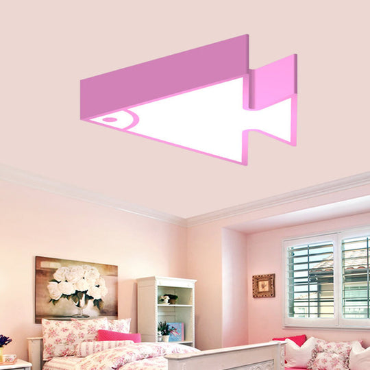 Kids Led Flush Mount Triangle-Fish Ceiling Light - 18/22 Wide Pink/Green/Blue Acrylic Shade Pink /