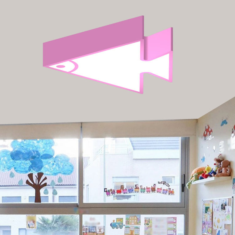 Kids Led Flush Mount Triangle-Fish Ceiling Light - 18/22 Wide Pink/Green/Blue Acrylic Shade