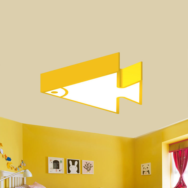 Kids Led Flush Mount Triangle-Fish Ceiling Light - 18/22 Wide Pink/Green/Blue Acrylic Shade Yellow /