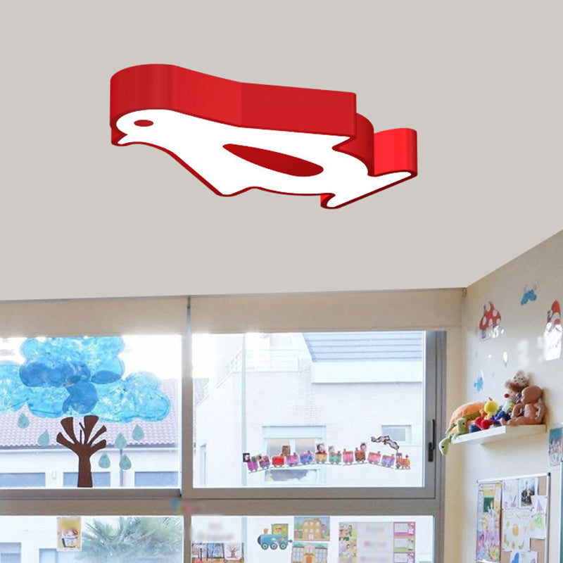 Penguin Led Flush Mount Lighting For Kids Metal Kindergarten Ceiling Lamp - Red/Pink/Yellow Red