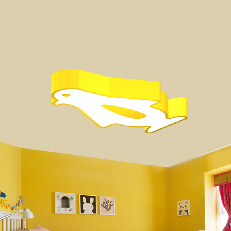 Penguin Led Flush Mount Lighting For Kids Metal Kindergarten Ceiling Lamp - Red/Pink/Yellow Yellow