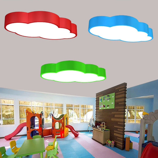 Cloud Shaped Nursery Ceiling Lamp - Led Flush Mount Lighting Fixture (18/20.5) In Red/Yellow/Blue