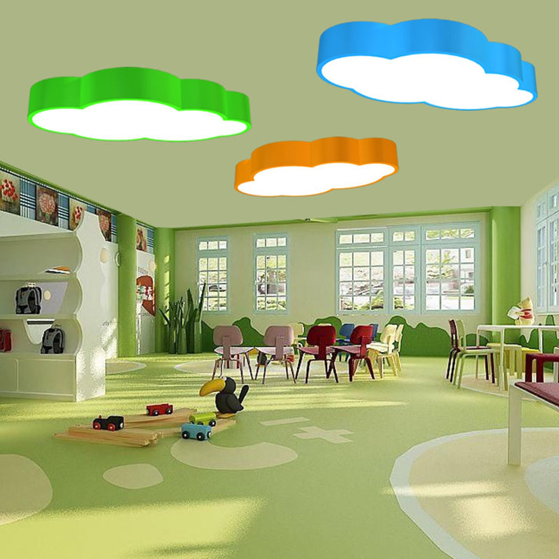 Cloud Shaped Nursery Ceiling Lamp Acrylic 18"/20.5" Wide LED Cartoon Flush Mount Lighting Fixture in Red/Yellow/Blue