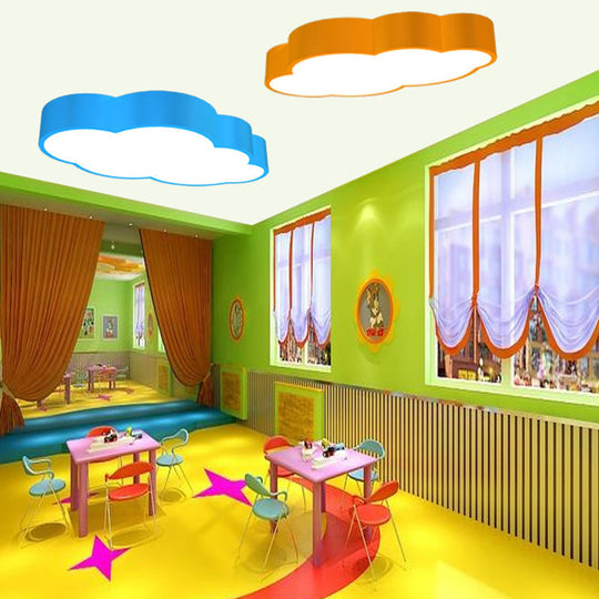Cloud Shaped Nursery Ceiling Lamp Acrylic 18"/20.5" Wide LED Cartoon Flush Mount Lighting Fixture in Red/Yellow/Blue