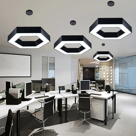 ModernAcrylic Hexagonal Hanging Pendant  in Black/White for Office