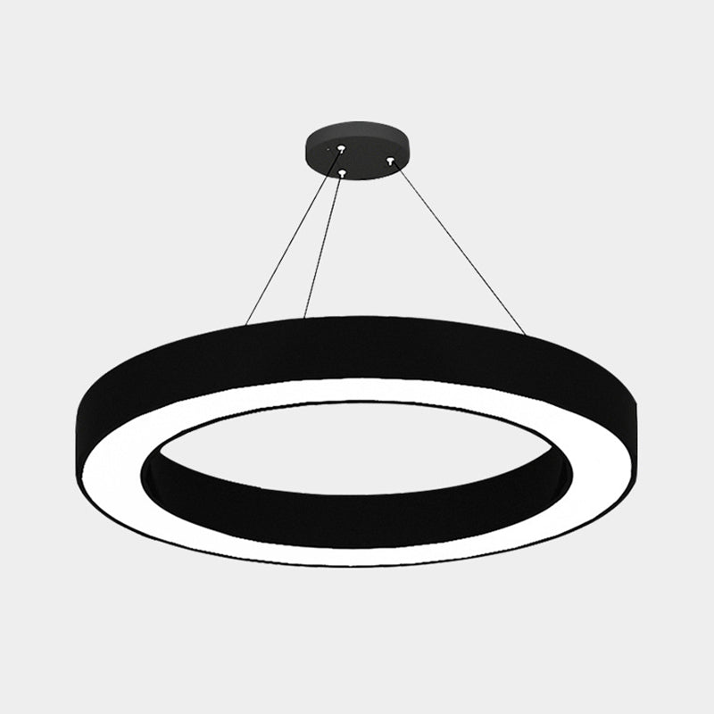Circle LED Pendant Light Kit Minimalism Acrylic Office Hanging Lamp in Black, 16"/23.5"/47" Dia