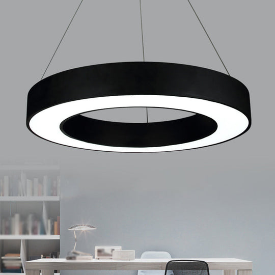 Modern LED Ceiling Lamp with Halo Ring Pendant Lighting in Black/White, Acrylic Shade, 16''/31.5''/39'' W