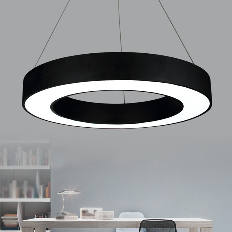 Minimalist Led Ceiling Lamp: Black/White Halo Ring Pendant Light With Acrylic Shade 16/31.5/39 Width