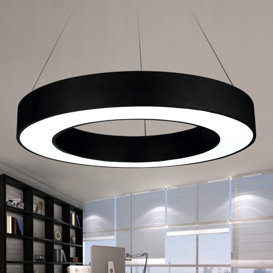 Modern LED Ceiling Lamp with Halo Ring Pendant Lighting in Black/White, Acrylic Shade, 16''/31.5''/39'' W