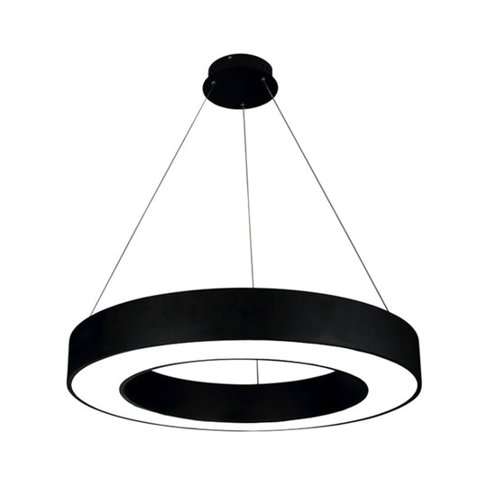 Minimalist Led Ceiling Lamp: Black/White Halo Ring Pendant Light With Acrylic Shade 16/31.5/39 Width