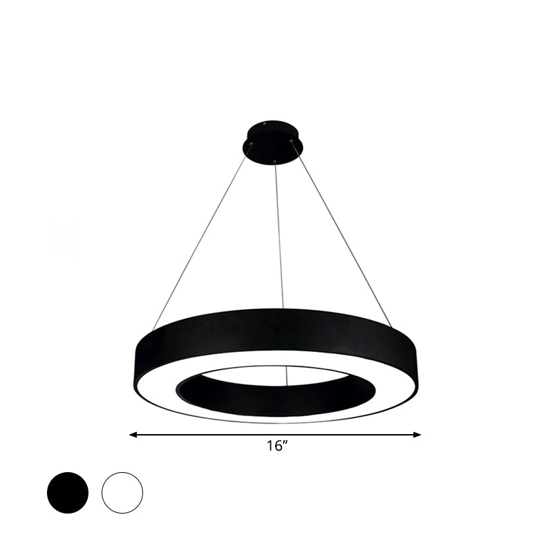 Minimalist Led Ceiling Lamp: Black/White Halo Ring Pendant Light With Acrylic Shade 16/31.5/39 Width