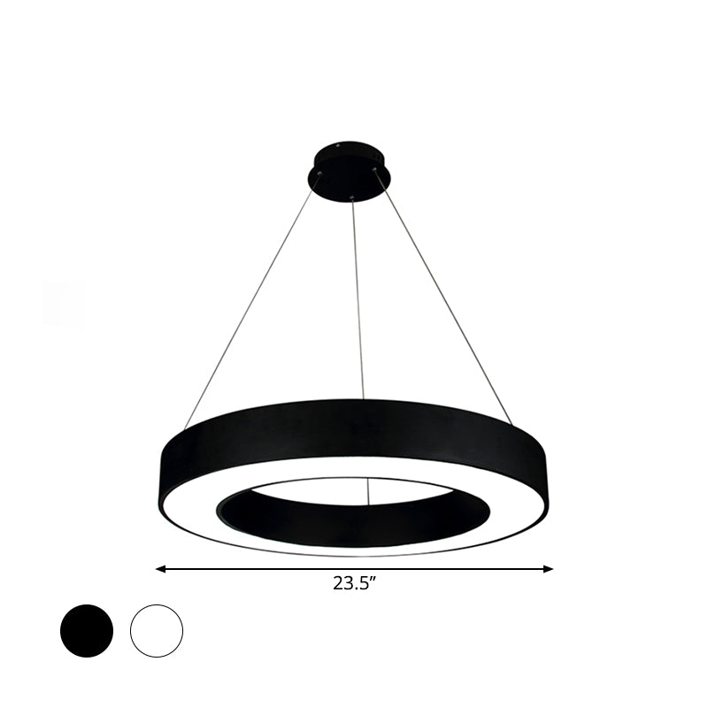 Modern LED Ceiling Lamp with Halo Ring Pendant Lighting in Black/White, Acrylic Shade, 16''/31.5''/39'' W