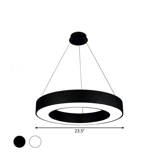 Minimalist Led Ceiling Lamp: Black/White Halo Ring Pendant Light With Acrylic Shade 16/31.5/39 Width