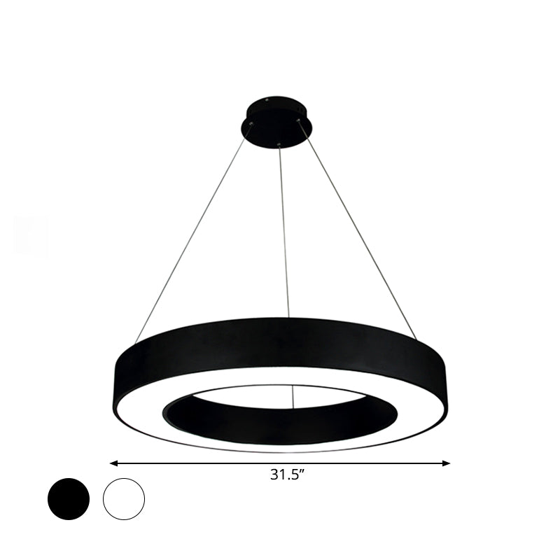 Modern LED Ceiling Lamp with Halo Ring Pendant Lighting in Black/White, Acrylic Shade, 16''/31.5''/39'' W