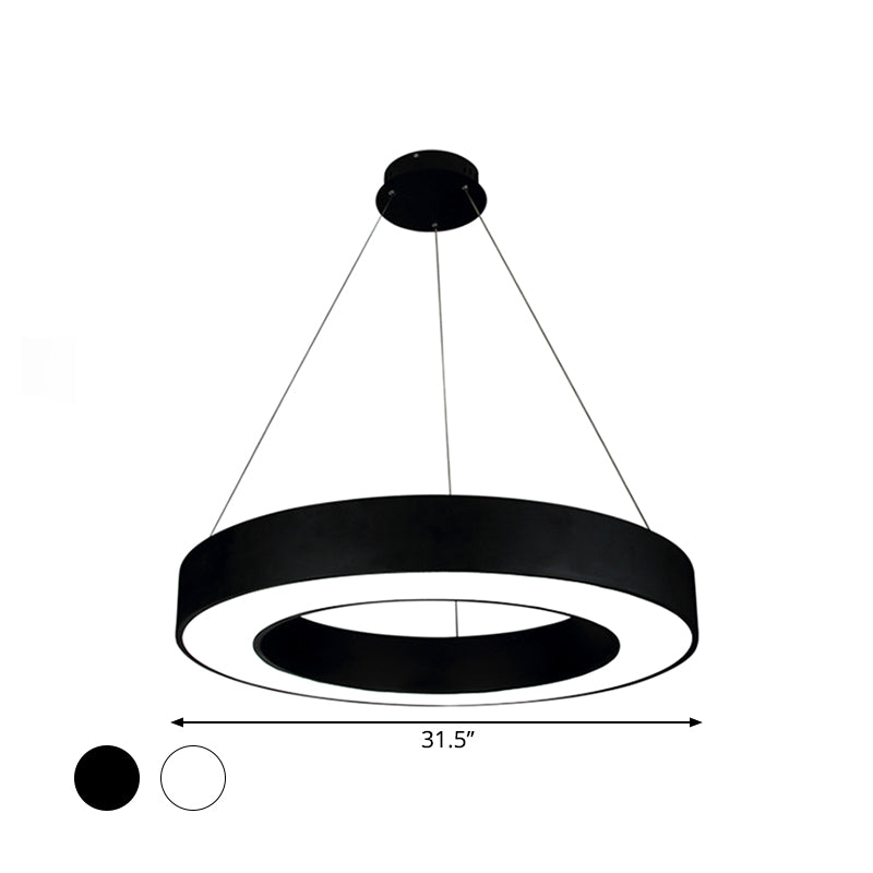 Minimalist Led Ceiling Lamp: Black/White Halo Ring Pendant Light With Acrylic Shade 16/31.5/39 Width