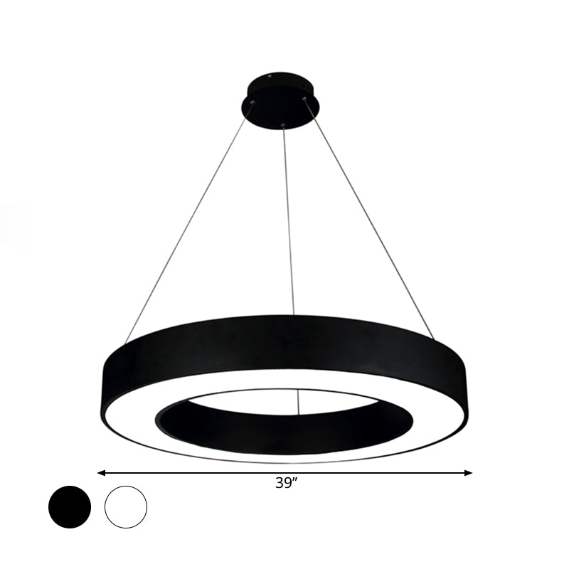 Modern LED Ceiling Lamp with Halo Ring Pendant Lighting in Black/White, Acrylic Shade, 16''/31.5''/39'' W