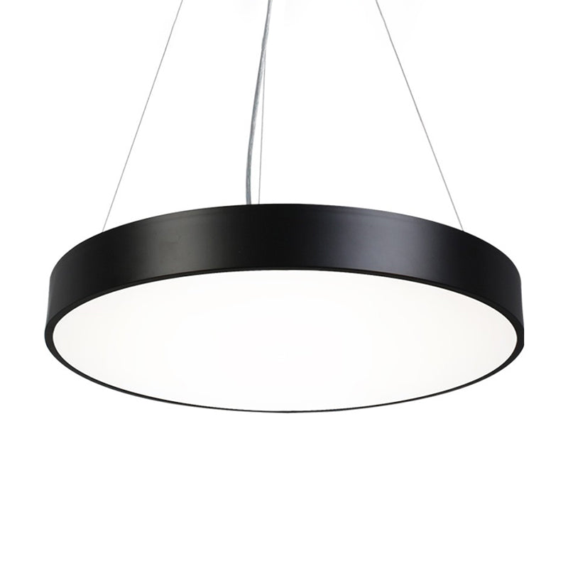 Black Round Plate Hanging Lamp Kit - Nordic Iron Led Pendant Light Fixture In Warm/White Various