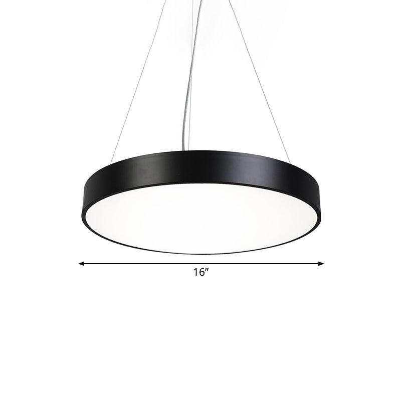 Black Round Plate Hanging Lamp Kit - Nordic Iron Led Pendant Light Fixture In Warm/White Various