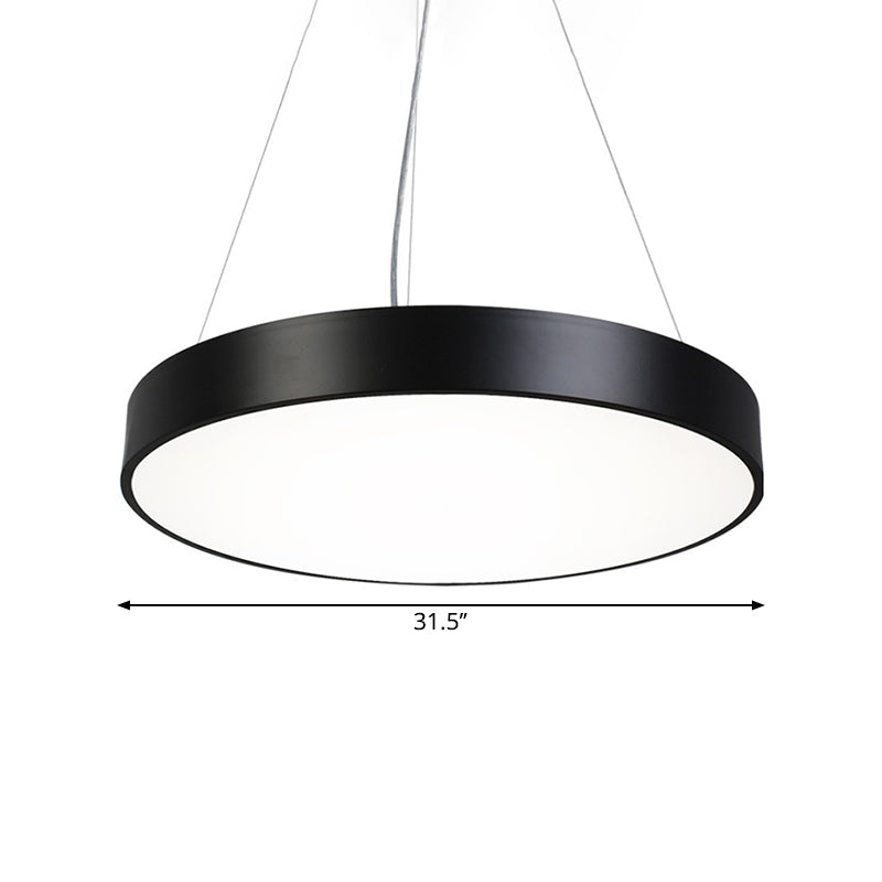 Nordic Iron Black Round Plate Hanging Lamp Kit with LED Pendant Light in Warm/White, 16"/31.5"/39" Width