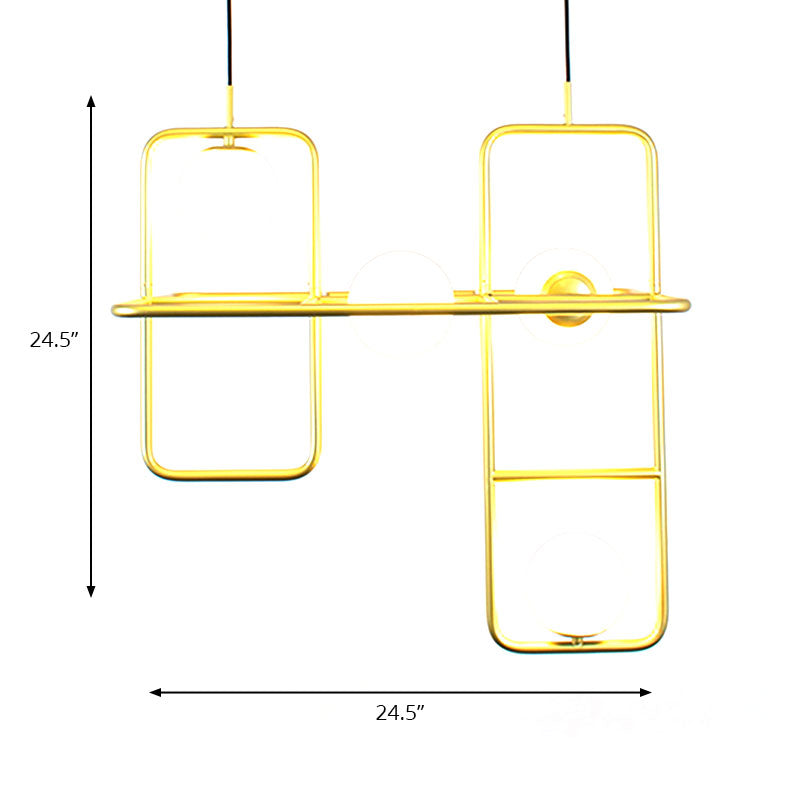 Modern Gold Crossed Rectangle Drop Chandelier - 2/3/4 Light Metal Pendant