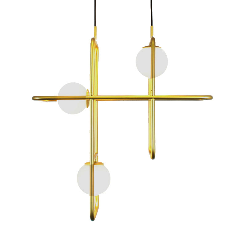 Modern Gold Crossed Rectangle Drop Chandelier - 2/3/4 Light Metal Pendant