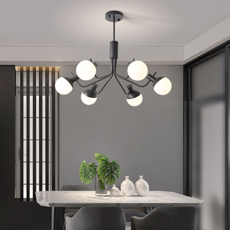 Modern Black Chandelier With Orb Shade - 6-Light Wrought Iron Pendant