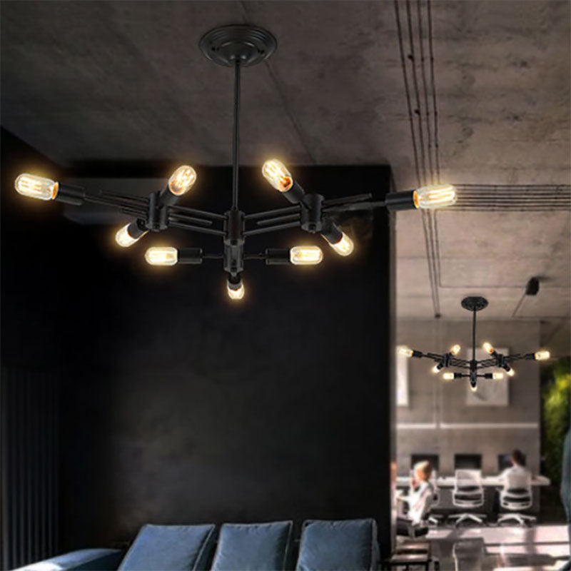 Contemporary Black Metallic Pendant Lamp With Exposed Bulbs - 9/12 Heads For Restaurant Ceiling 9 /