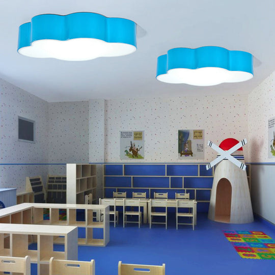 Cartoon Cloud Design Led Ceiling Light For Kindergarten - Acrylic Flush Mount Lamp Blue / 19.5 Warm