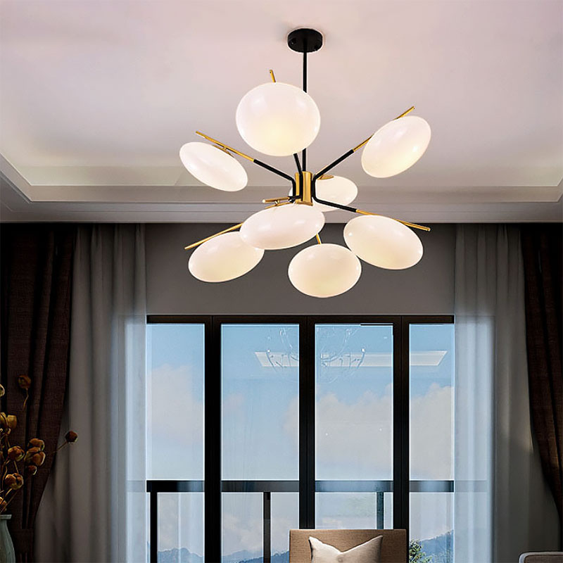 Modern Opal Glass Ellipse Pendant Light With 6/8 Lights For Living Room Ceiling 8 / White