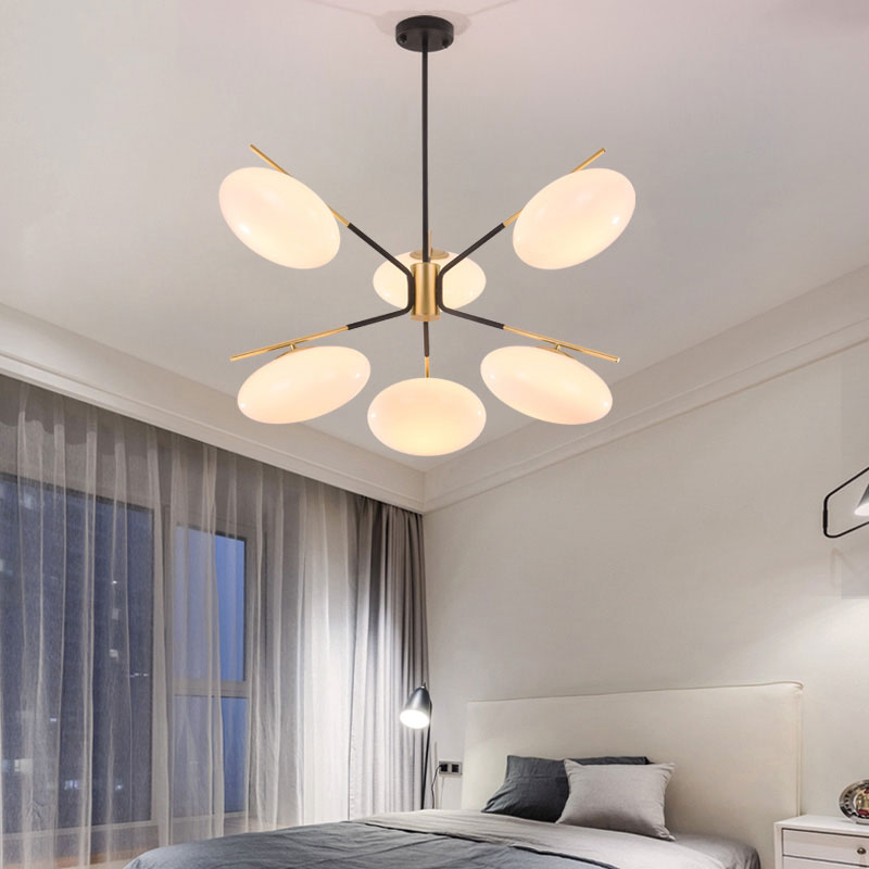 Modern Opal Glass Ellipse Pendant Light With 6/8 Lights For Living Room Ceiling 6 / White