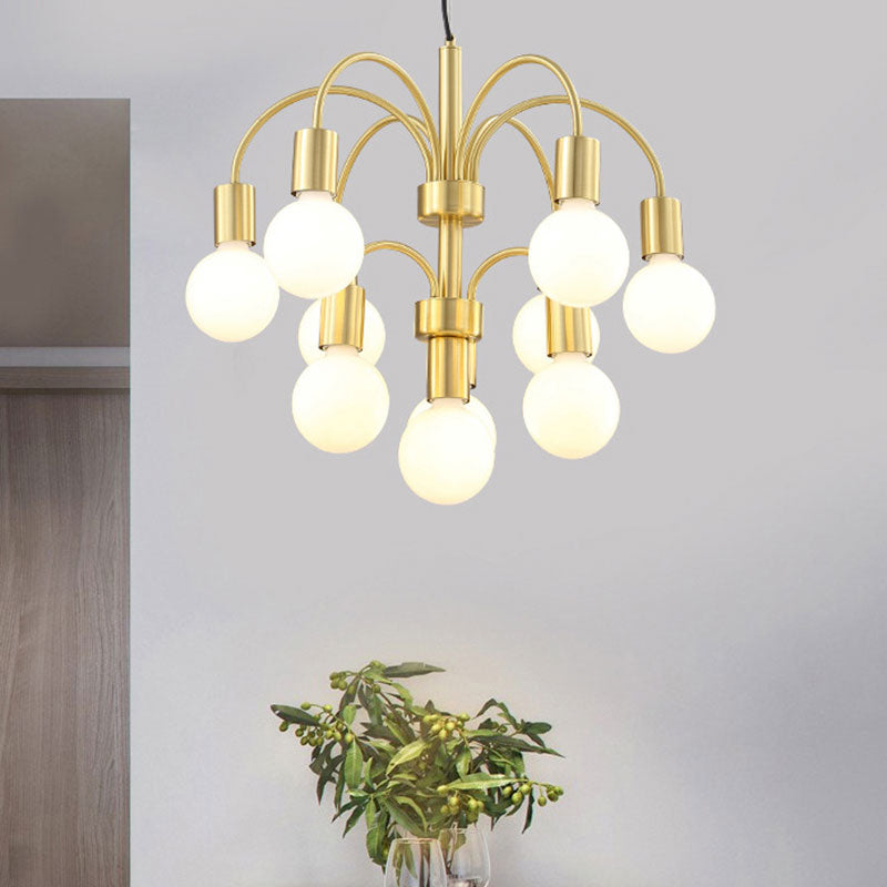10-Light Gold Chandelier: Post Modern Design With Arc Arm - Metallic Ceiling Lamp