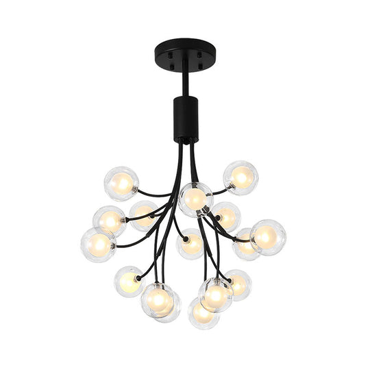 Contemporary Metal Pendant Chandelier - 16-Light Hanging Lamp Black Finish & Grape Design