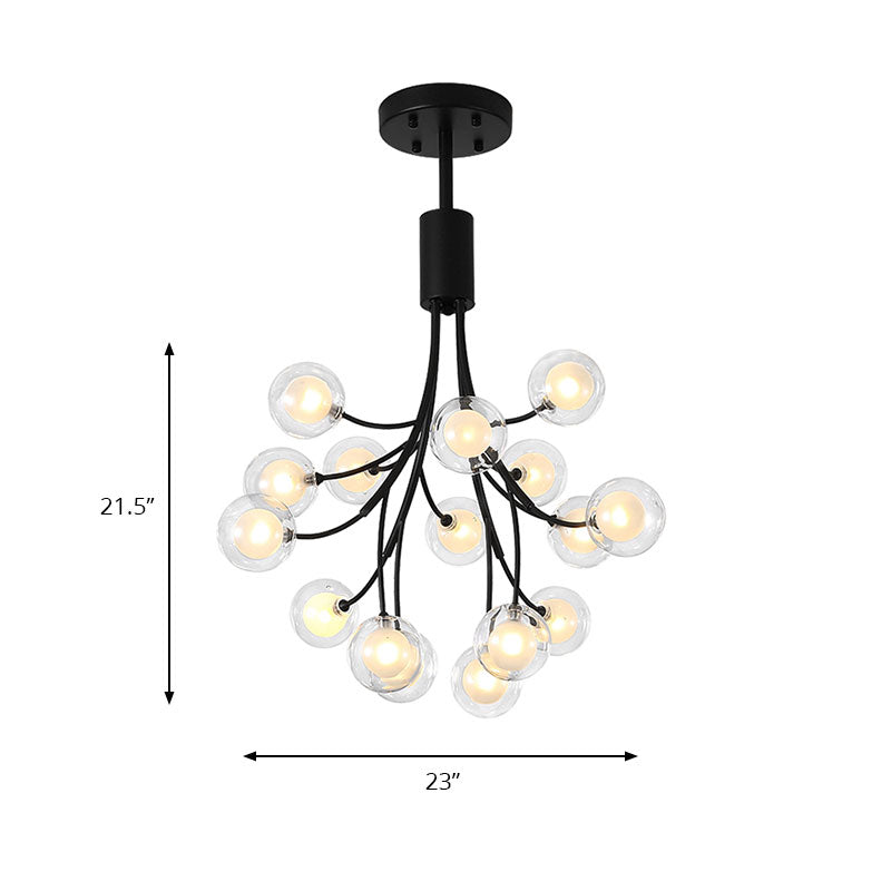 Contemporary Metal Pendant Chandelier - 16-Light Hanging Lamp Black Finish & Grape Design