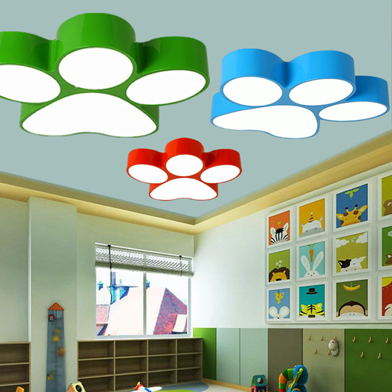 Colorful Dog Paw Led Flush Mount For Kids Bedroom Ceiling 18/23.5 Width Green / 18