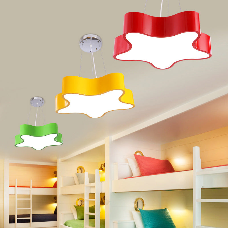 Kids LED Hanging Light with Colorful Finish and Star Acrylic Shade - Child Care Centre Pendant, 11"/15" W