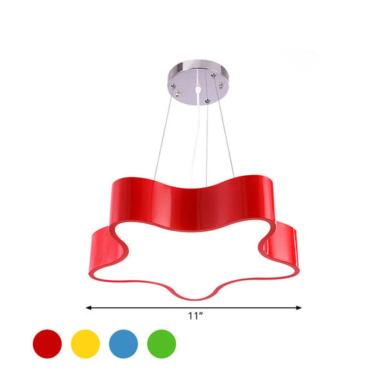 Child Care Centre LED Hanging Light Kids Red/Green/Yellow Finish Drop Pendant with Star Acrylic Shade, 11"/15" W