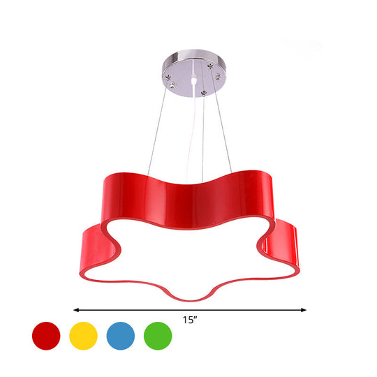 Child Care Centre LED Hanging Light Kids Red/Green/Yellow Finish Drop Pendant with Star Acrylic Shade, 11"/15" W