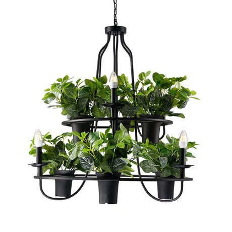 Vintage Bonsai Ceiling Chandelier With Iron Pendant Light In Black 3/6 Bulbs 1/2-Layer Design