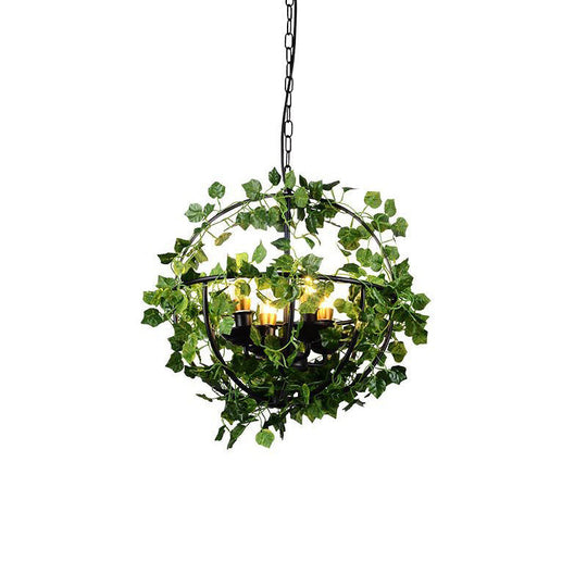 Rustic Plant Pendant Chandelier With Hanging Basket Black Iron Cage / A