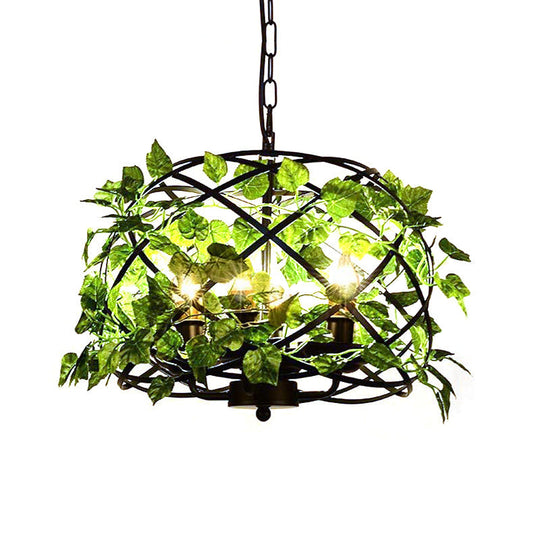 Rustic Plant Pendant Chandelier With Hanging Basket Black Iron Cage / B